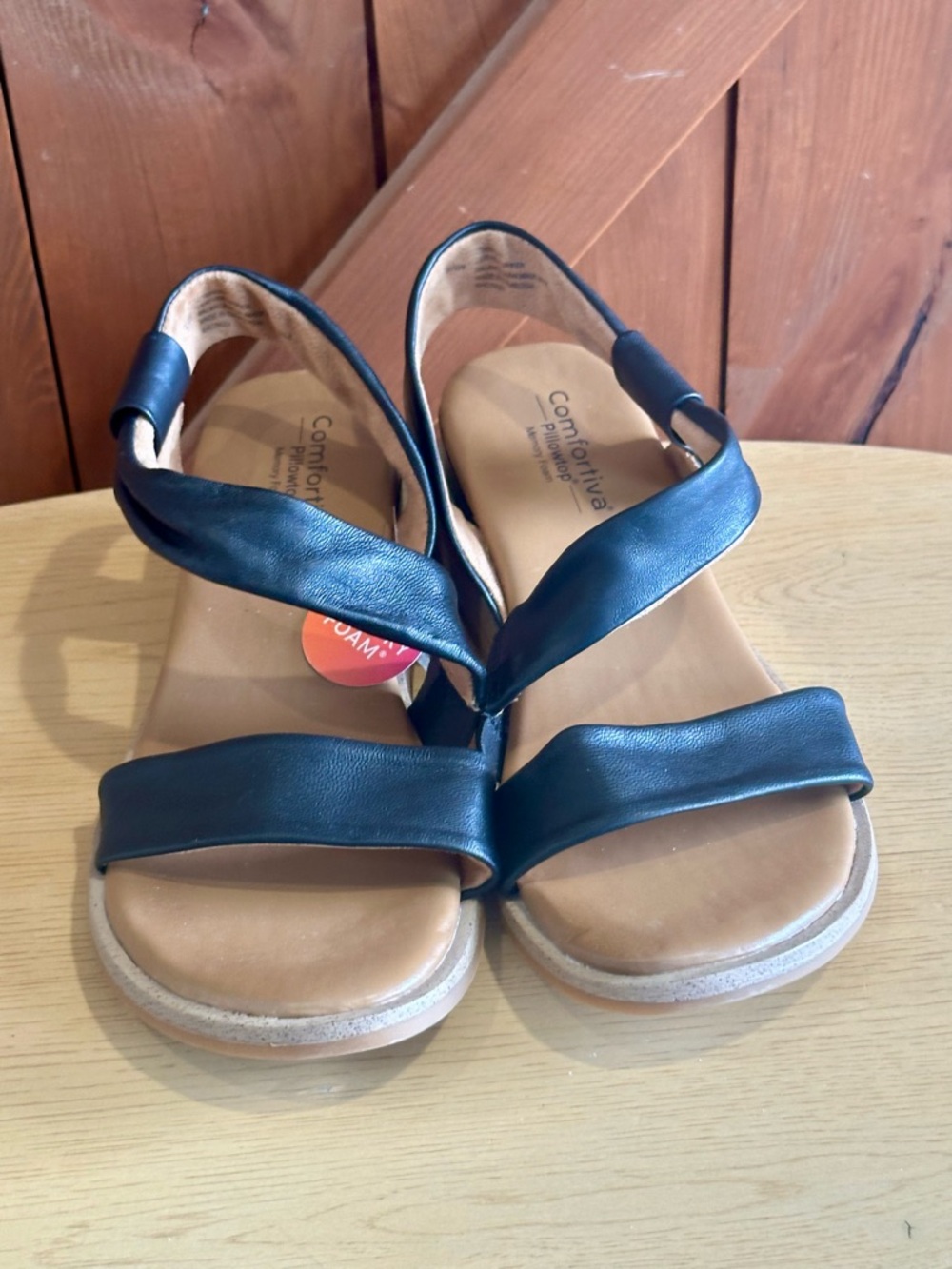 Comfortiva Black Leather Open-Toe Slingback Sandals
